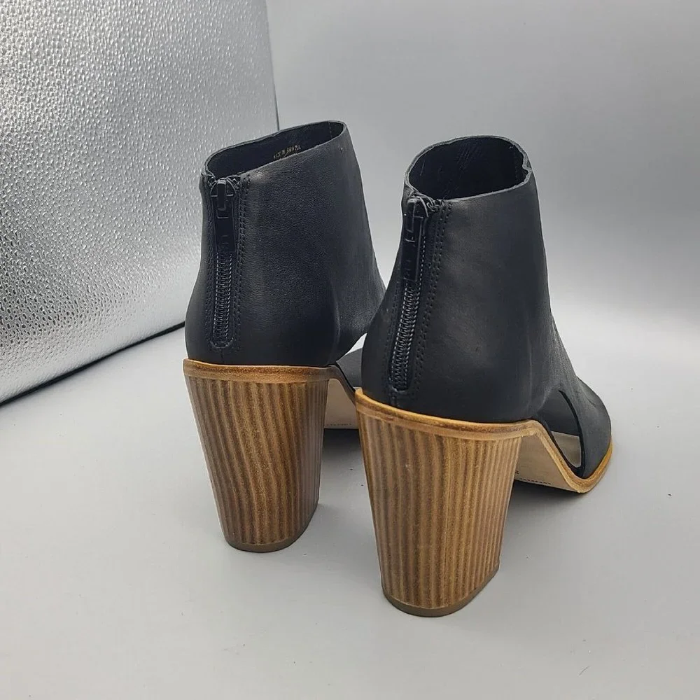 Loeffler Randall Gigi Bootie Heel Black Leather Toe Ring Open Boots Sz 10
